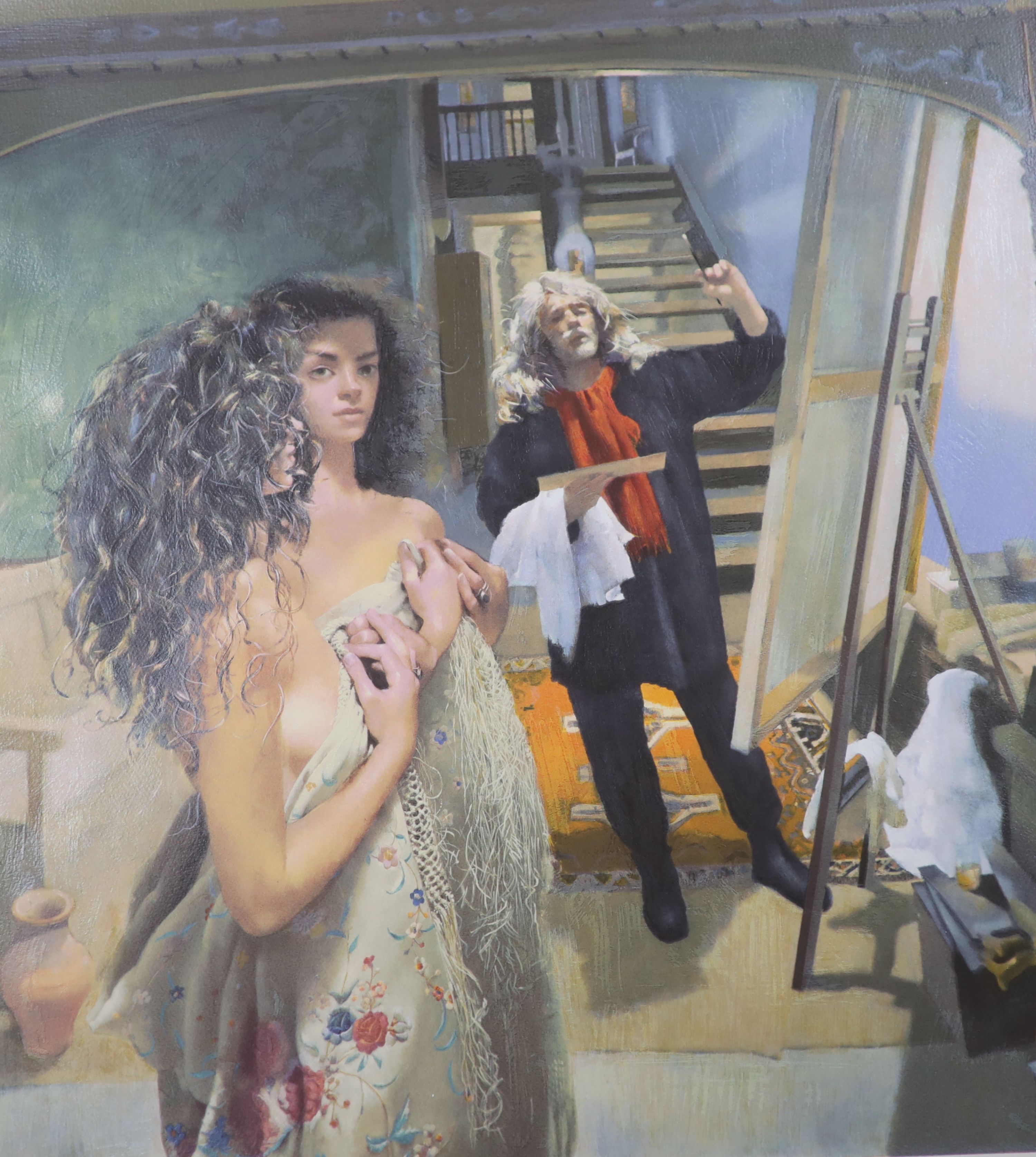 Robert Lenkiewicz, 'Painter with Anna II', signed and inscribed with title in pencil, limited edition colour photo silkscreen, numbered 190/275, published by Washington Green, June 1994, 75 x 74cm, in frame, sold with pu